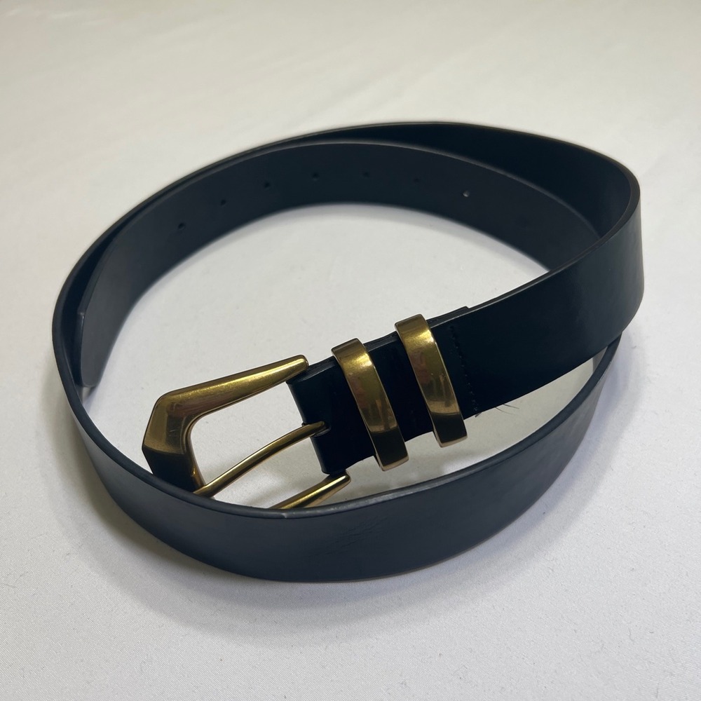 Target Womens Black Faux Leather Belt Gold Buckle RN 17730 Q2/24